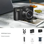 4K Digital Camera for Photography with 64MP, 3 Inch 180° Flip Screen