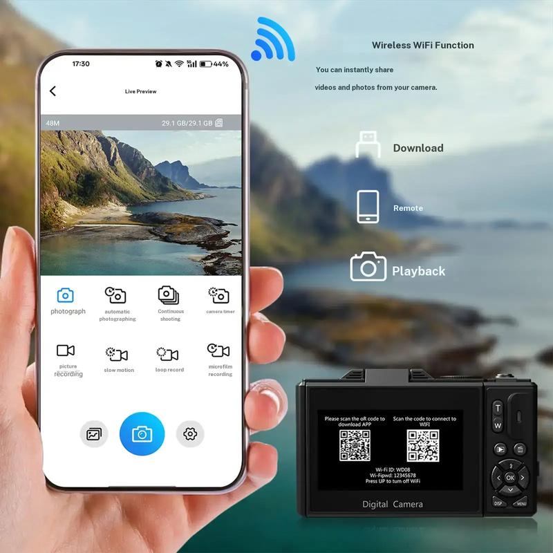 4K Digital Camera for Photography with 64MP, 3 Inch 180° Flip Screen