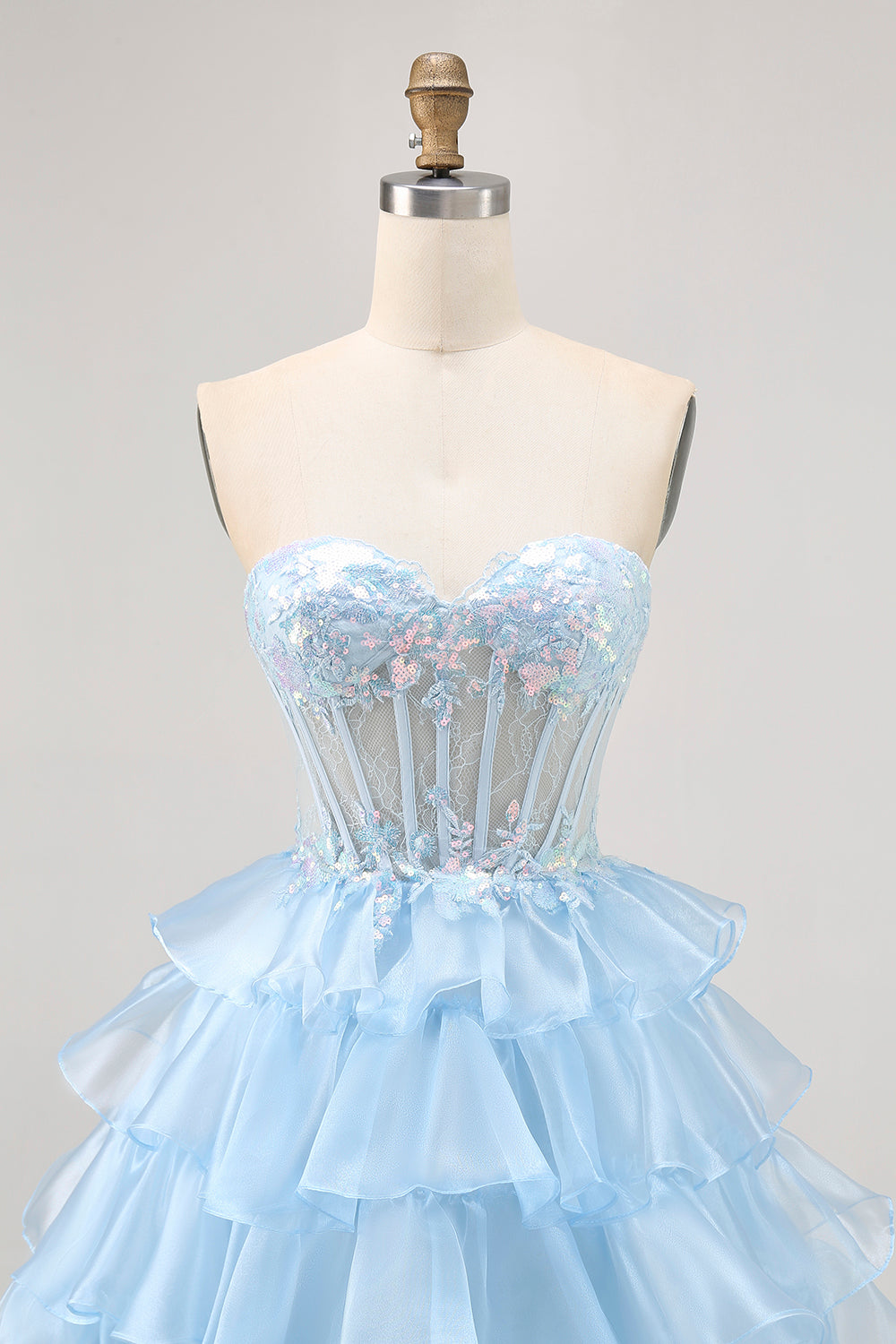 Sparkly Pink Sweetheart Ruffled Short Corset Homecoming Dress with Sequins