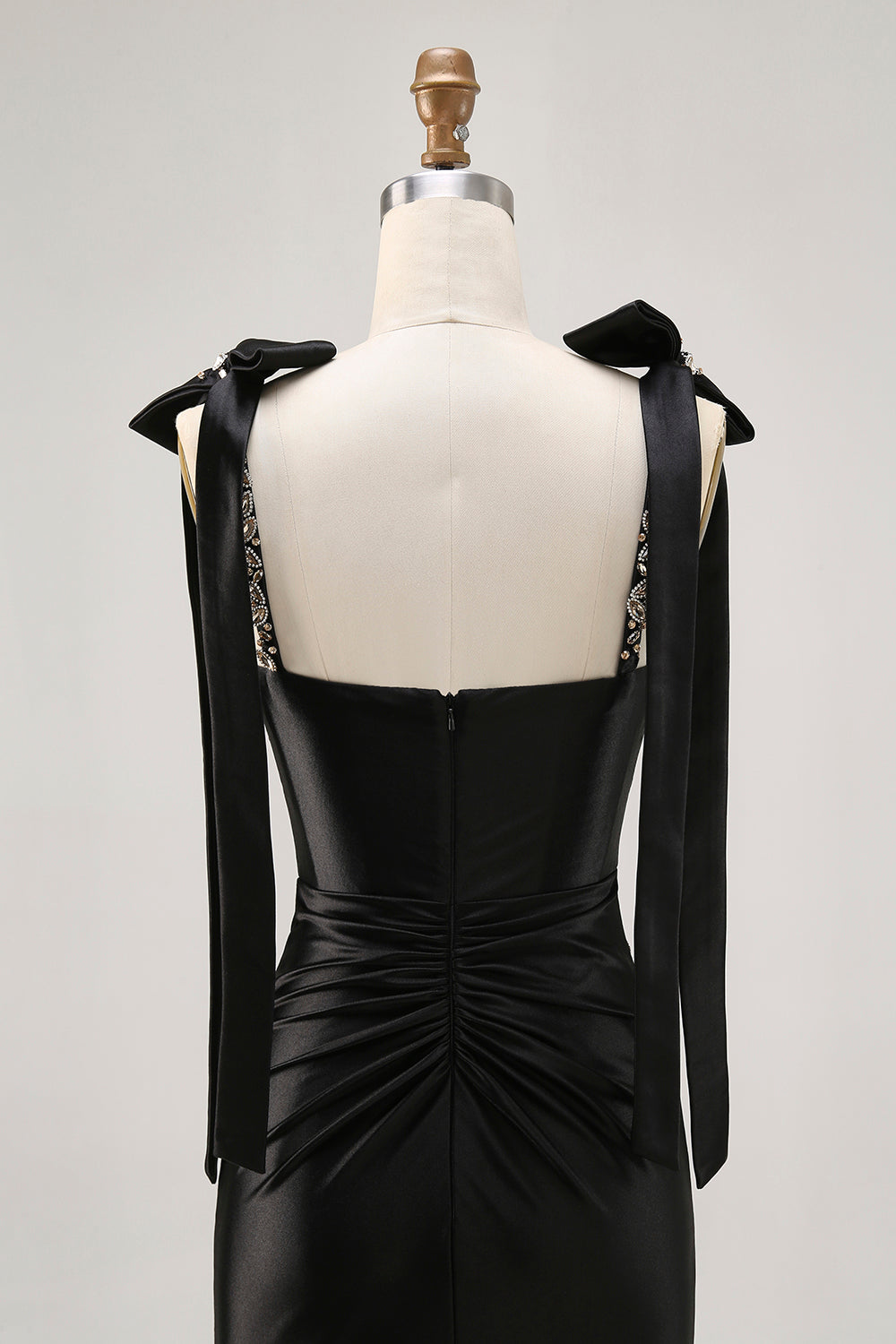 Black Satin Sparkly Rhinestones Tight Short Homecoming Dress with Bow