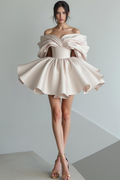 Cute A Line Satin Off the Shoulder Little White Dress
