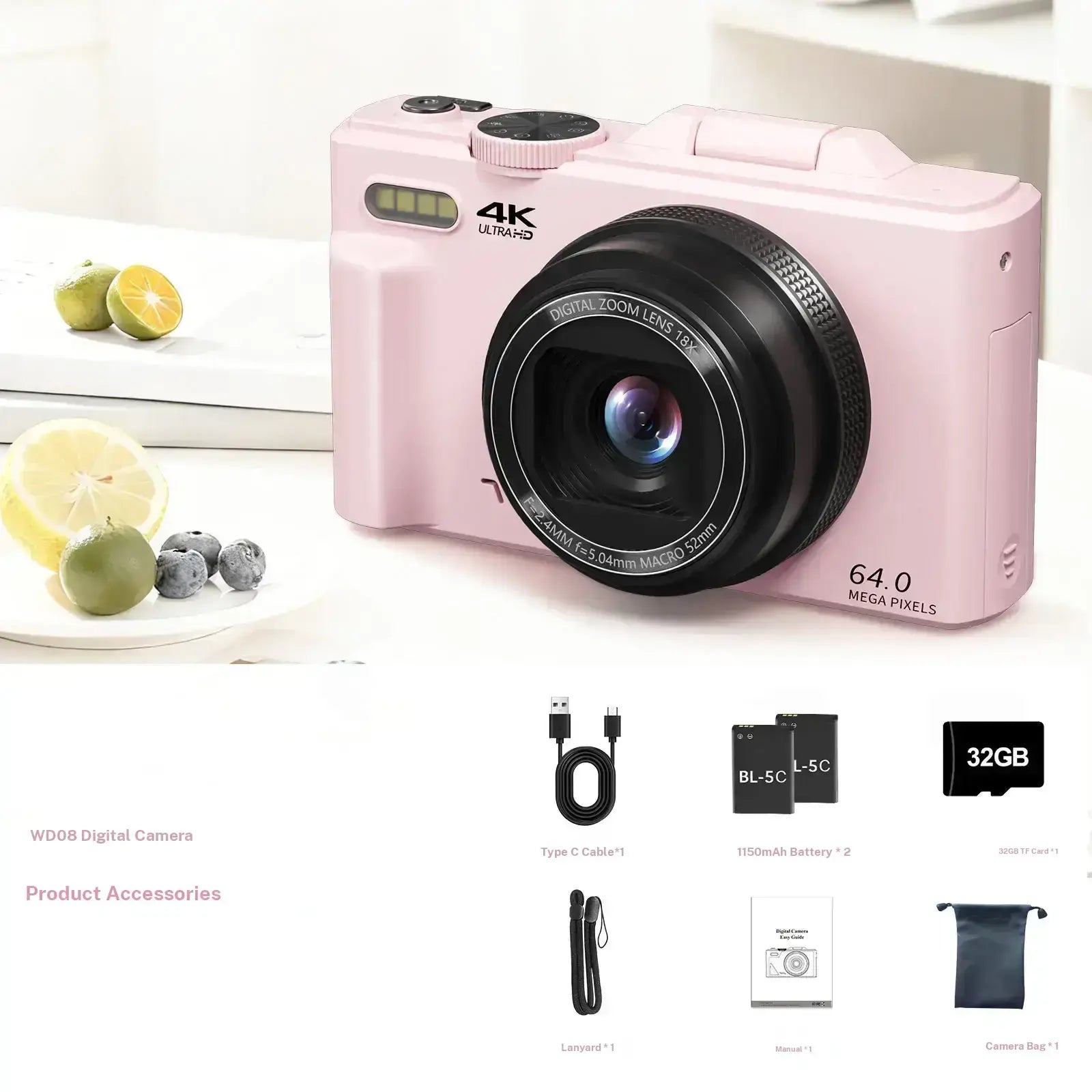 4K Digital Camera for Photography with 64MP, 3 Inch 180° Flip Screen