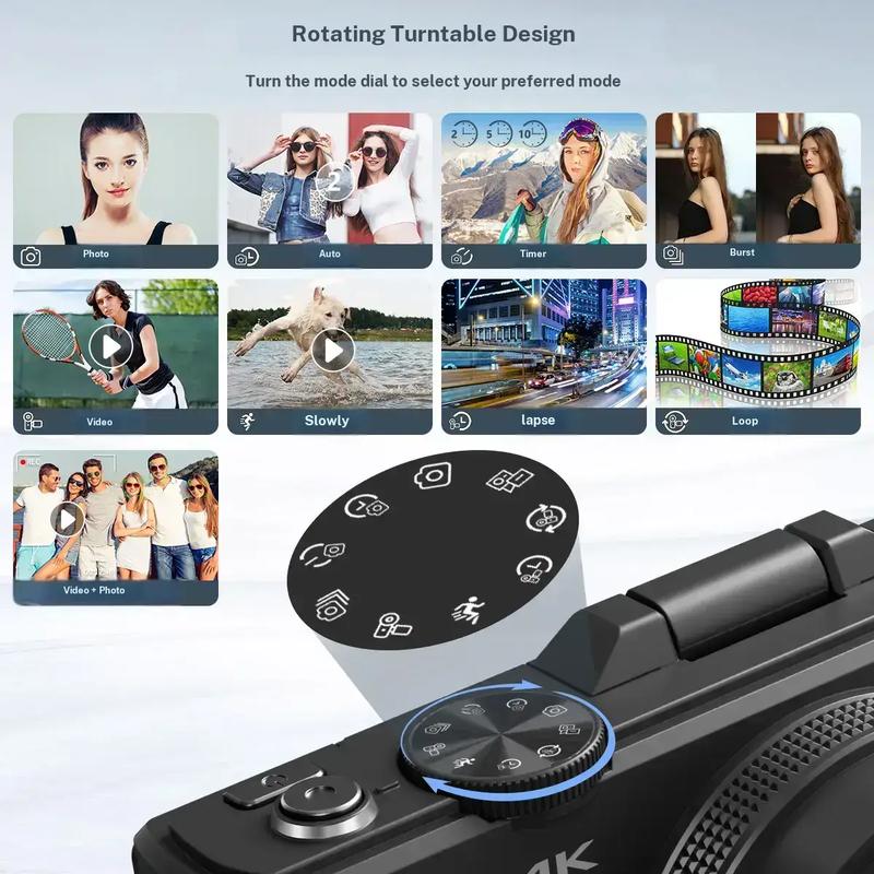 4K Digital Camera for Photography with 64MP, 3 Inch 180° Flip Screen