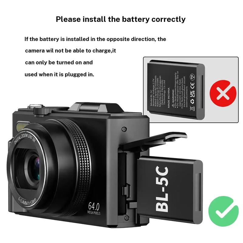 4K Digital Camera for Photography with 64MP, 3 Inch 180° Flip Screen